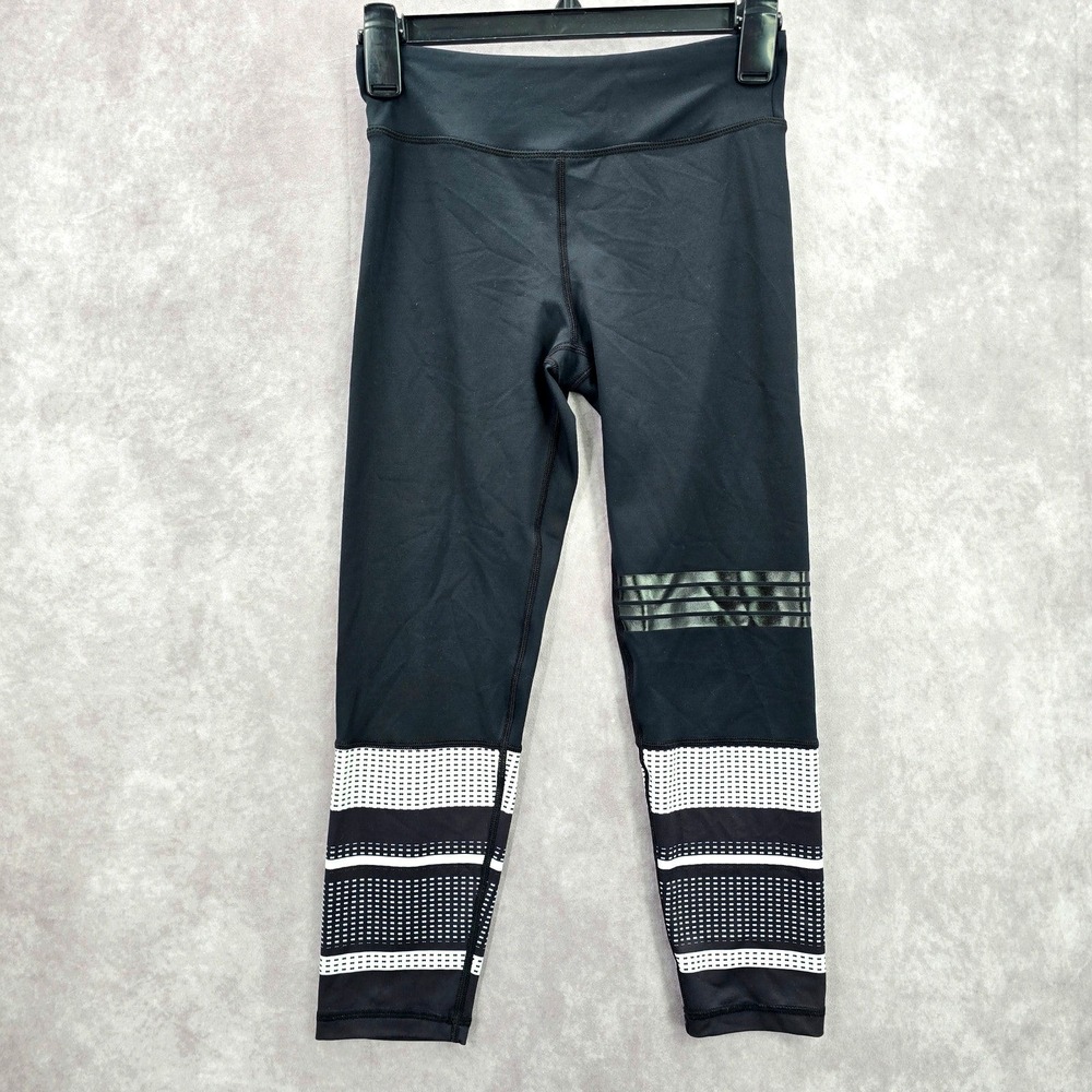 Lilybod Black White Geometric Stripe Cropped Active Legging Pant Bottom Small